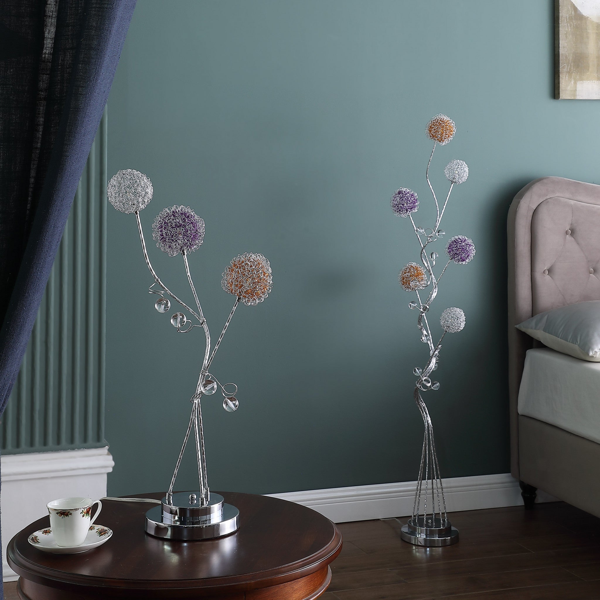 59" Steel Six Light LED Novelty Floor Lamp With Colorful Funky Floral Shades - Homeroots - Flyclothing LLC