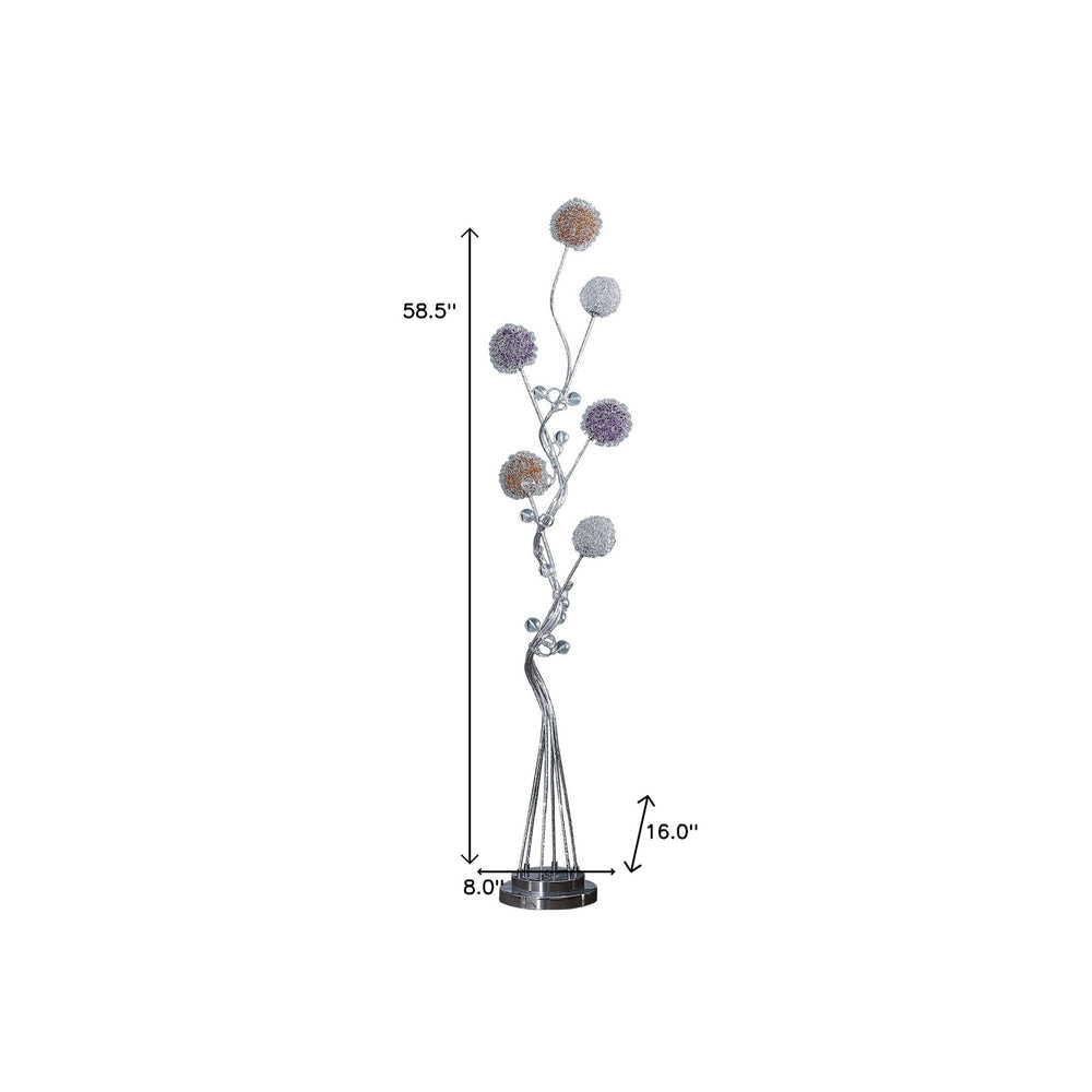 59" Steel Six Light LED Novelty Floor Lamp With Colorful Funky Floral Shades - Homeroots - Flyclothing LLC