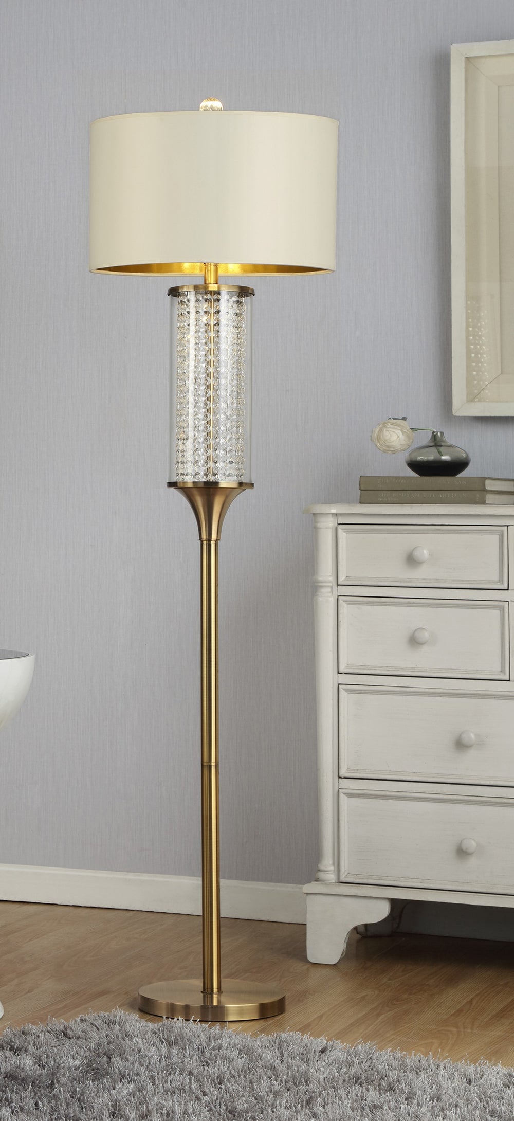62" Gold Column Floor Lamp With Off-White Drum Shade - Homeroots - Flyclothing LLC