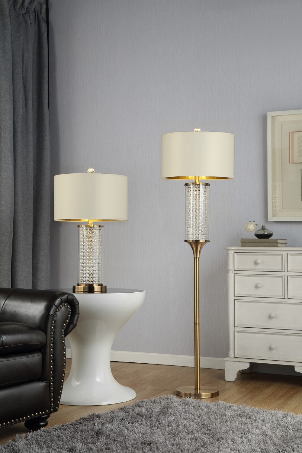 62" Gold Column Floor Lamp With Off-White Drum Shade - Homeroots - Flyclothing LLC