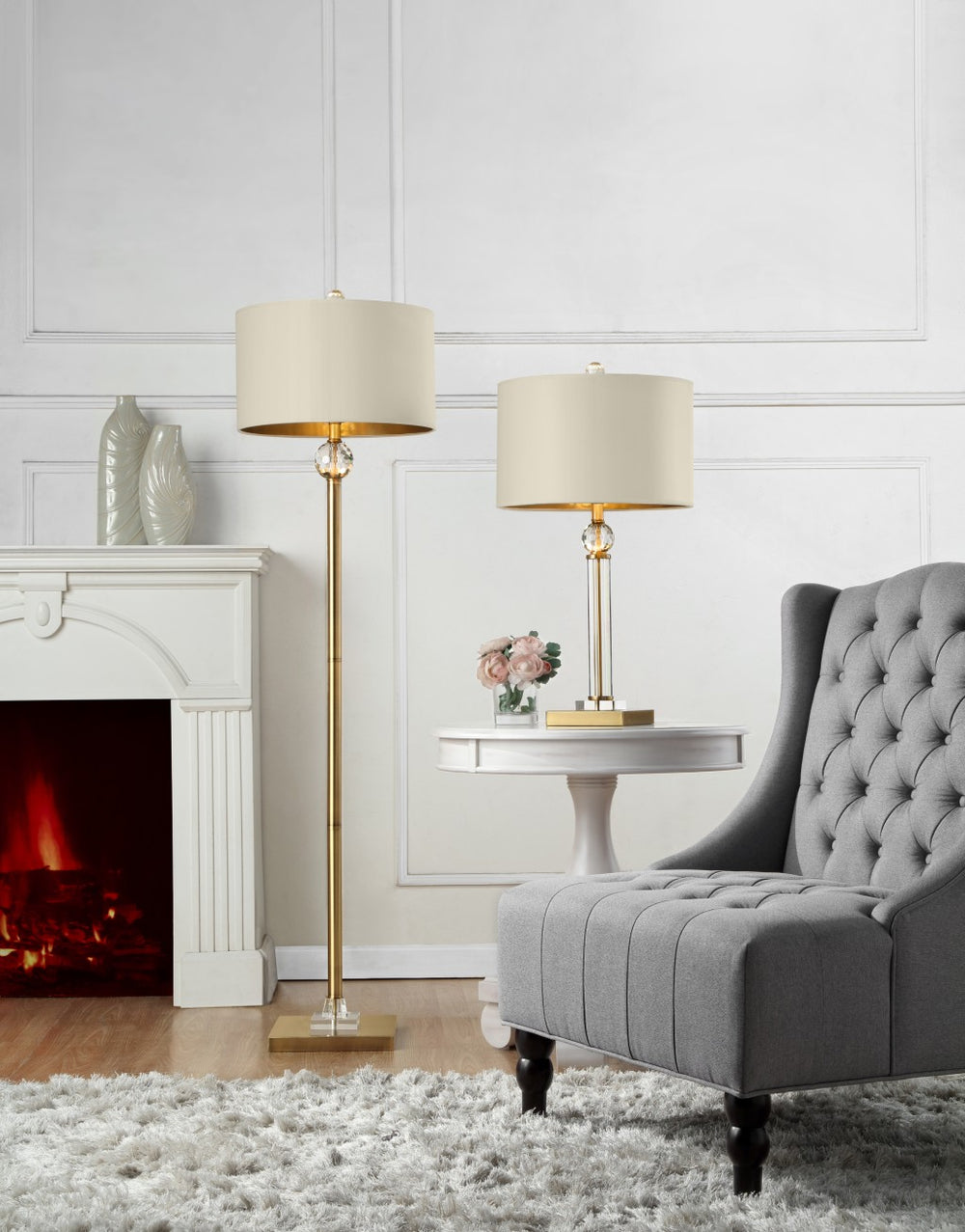 63" Gold Column Floor Lamp With Off-White Drum Shade - Homeroots - Flyclothing LLC