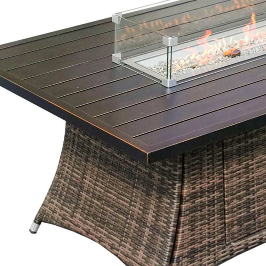 Brown Wicker Outdoor Patio Gas Fire Pit Table - Homeroots - Flyclothing LLC
