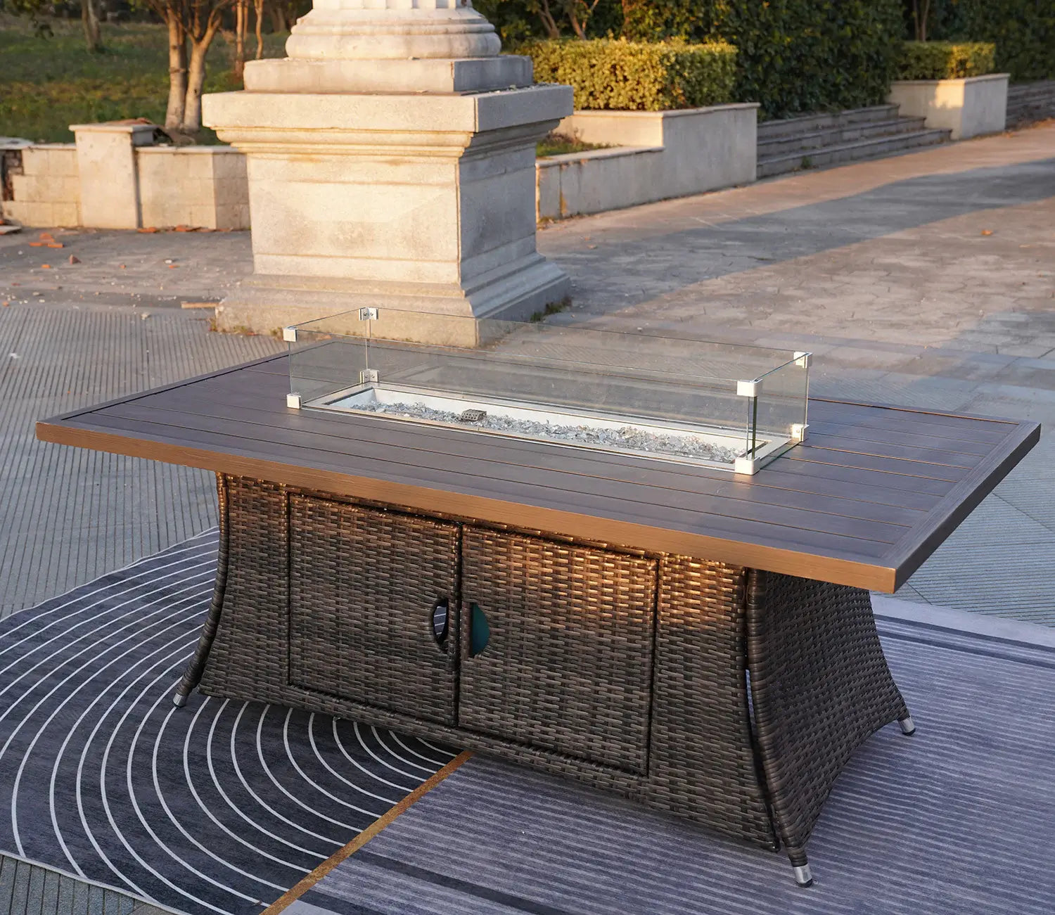 Brown Wicker Outdoor Patio Gas Fire Pit Table - Homeroots - Flyclothing LLC