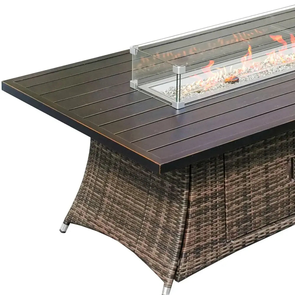 Brown Wicker Outdoor Patio Gas Fire Pit Table - Homeroots - Flyclothing LLC