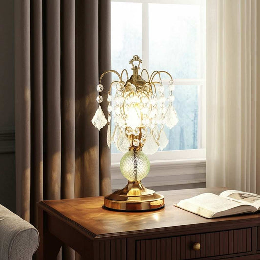 Vintage Gold Glass Chandelier Table Lamp - Homeroots - Flyclothing LLC