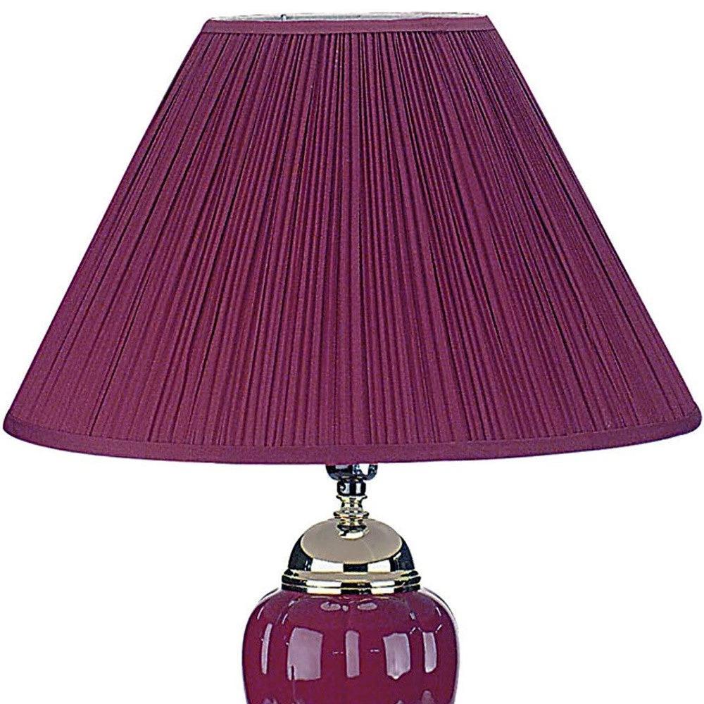 27" Silver Ceramic Bedside Table Lamp With Magenta Empire Shade - Homeroots