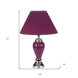 27" Silver Ceramic Bedside Table Lamp With Magenta Empire Shade - Homeroots - Flyclothing LLC