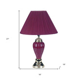 27" Silver Ceramic Bedside Table Lamp With Magenta Empire Shade - Homeroots