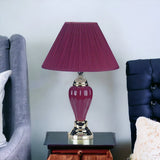 27" Silver Ceramic Bedside Table Lamp With Magenta Empire Shade - Homeroots - Flyclothing LLC