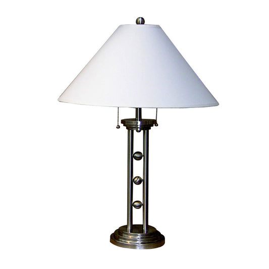 27" Silver Metal Two Light Table Lamp With White Classic Empire Shade - Homeroots