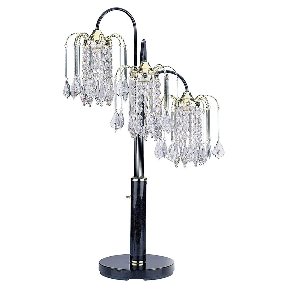 34" Black Metal Three Light Chandelier Table Lamp - Homeroots
