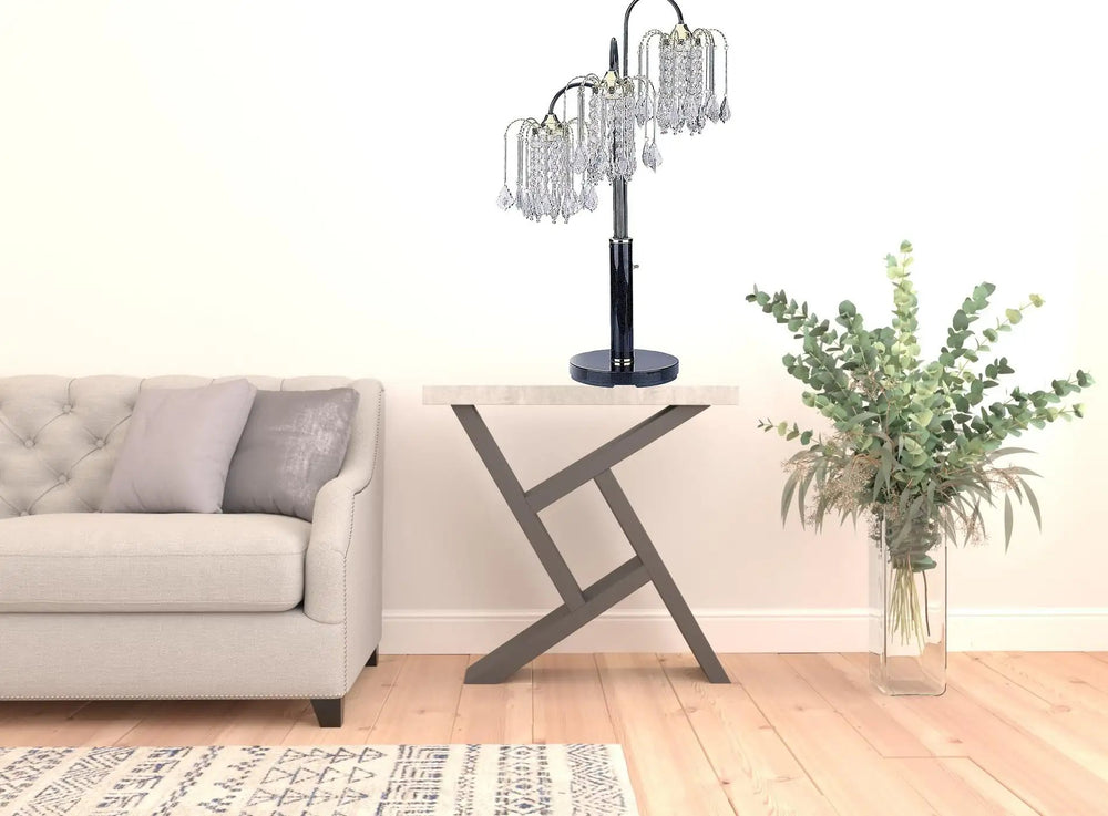 34" Black Metal Three Light Chandelier Table Lamp - Homeroots - Flyclothing LLC