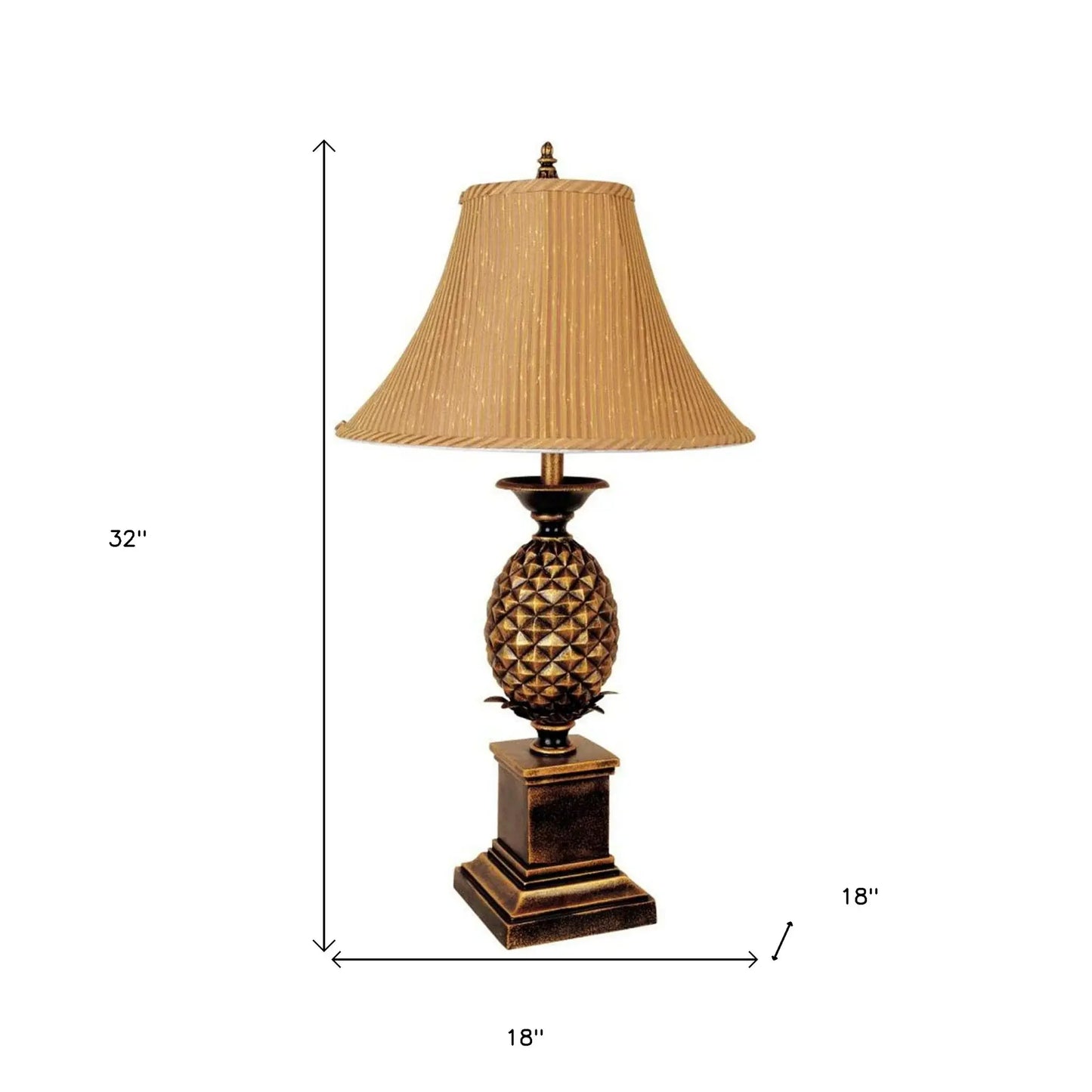 32" Gold Metal Pineapple Table Lamp With Gold Classic Empire Shade - Homeroots - Flyclothing LLC