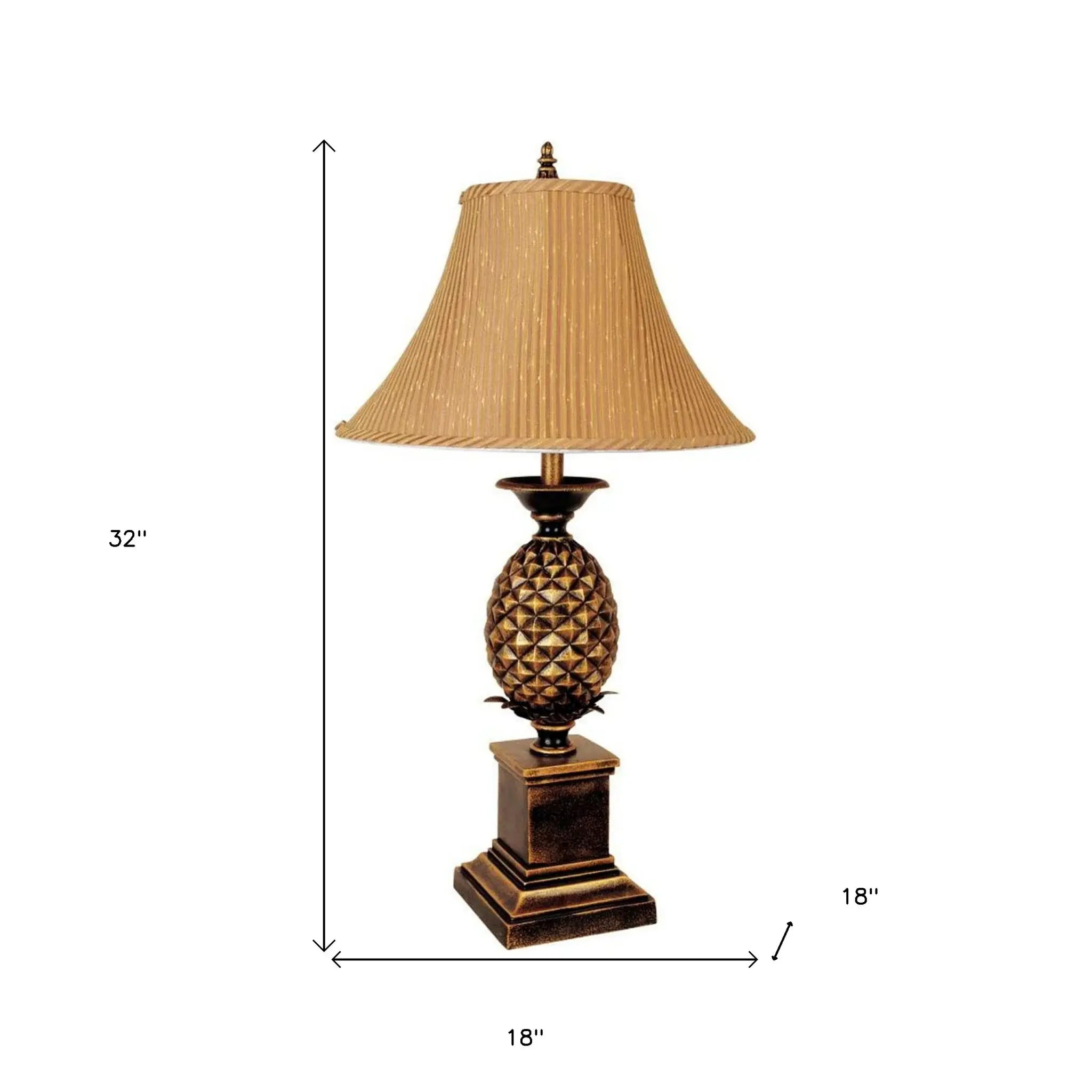 32" Gold Metal Pineapple Table Lamp With Gold Classic Empire Shade - Homeroots - Flyclothing LLC