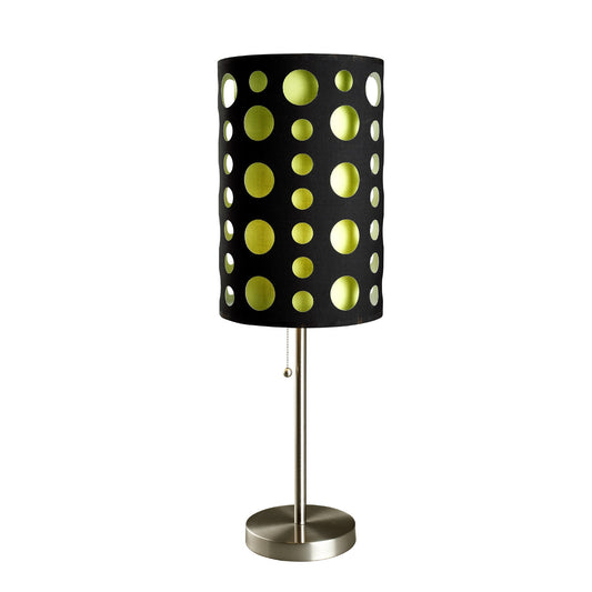 33" Silver Metal Mod Table Lamp With Black And Green Drum Shade - Homeroots
