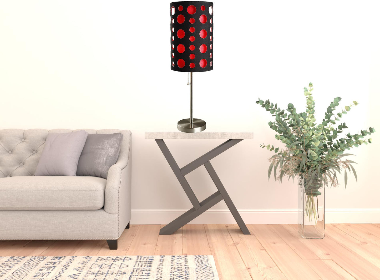 33" Steel Mod Table Lamp With Black And Red Drum Shade - Homeroots - Flyclothing LLC
