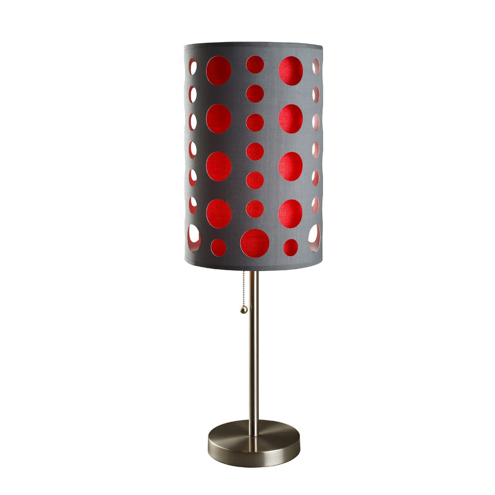 33" Gray and Red Mod Dot Novelty Table Lamp - Homeroots