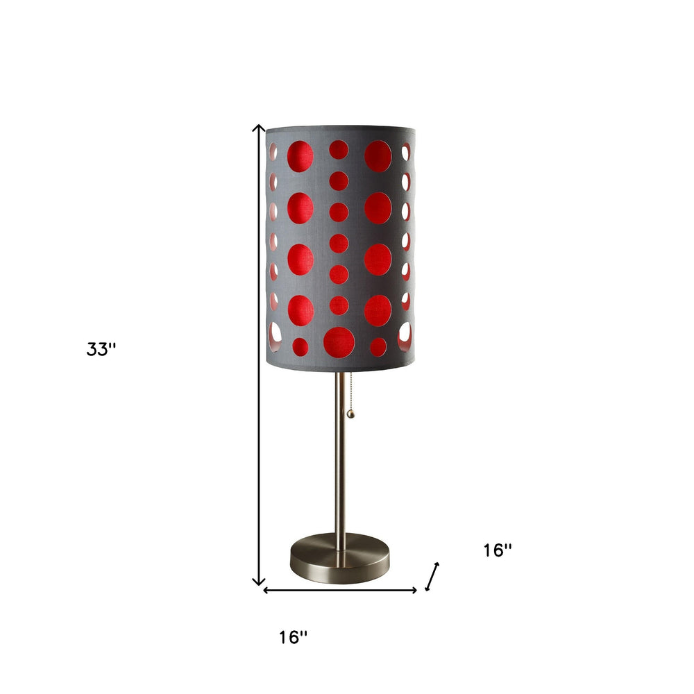 33" Gray and Red Mod Dot Novelty Table Lamp - Homeroots