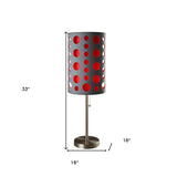 33" Gray and Red Mod Dot Novelty Table Lamp - Homeroots