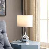 19" Silver Bedside Table Lamp With White Drum Shade - Homeroots
