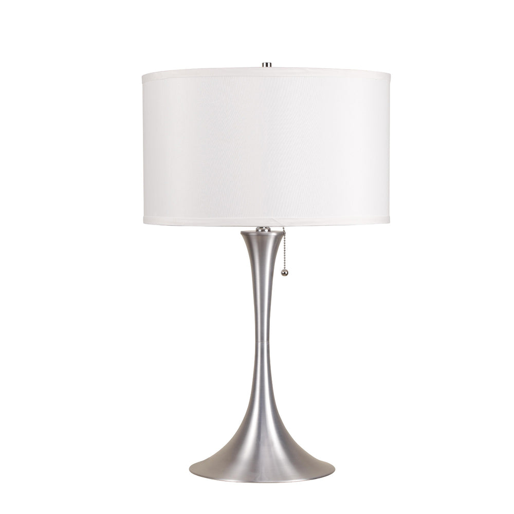 28" Silver Metal Bedside Table Lamp With White Shade - Homeroots - Flyclothing LLC