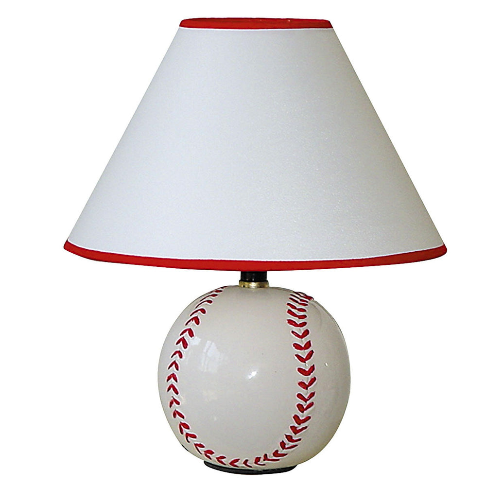 12" White and Red Ceramic Baseball Sports Table Lamp With White and Red Empire Shade - Homeroots - Flyclothing LLC