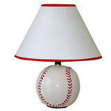 12" White and Red Ceramic Baseball Sports Table Lamp With White and Red Empire Shade - Homeroots