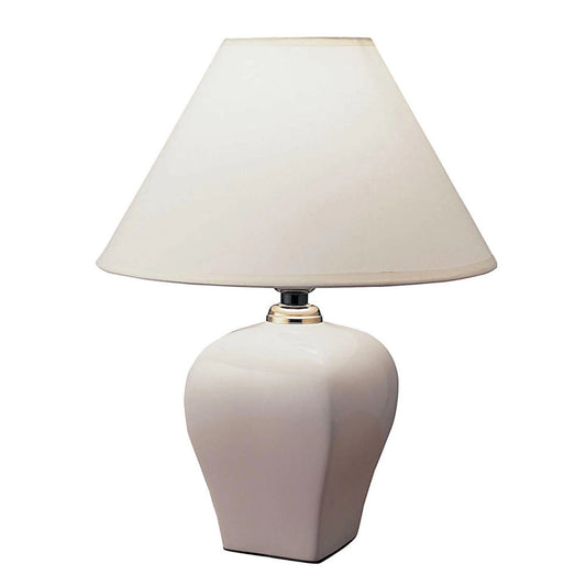 13" White Ceramic Bedside Table Lamp With Off-White Shade - Homeroots