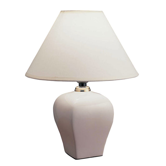 13" White Ceramic Bedside Table Lamp With Off-White Shade - Homeroots