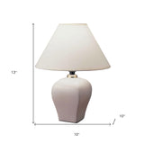 13" White Ceramic Bedside Table Lamp With Off-White Shade - Homeroots