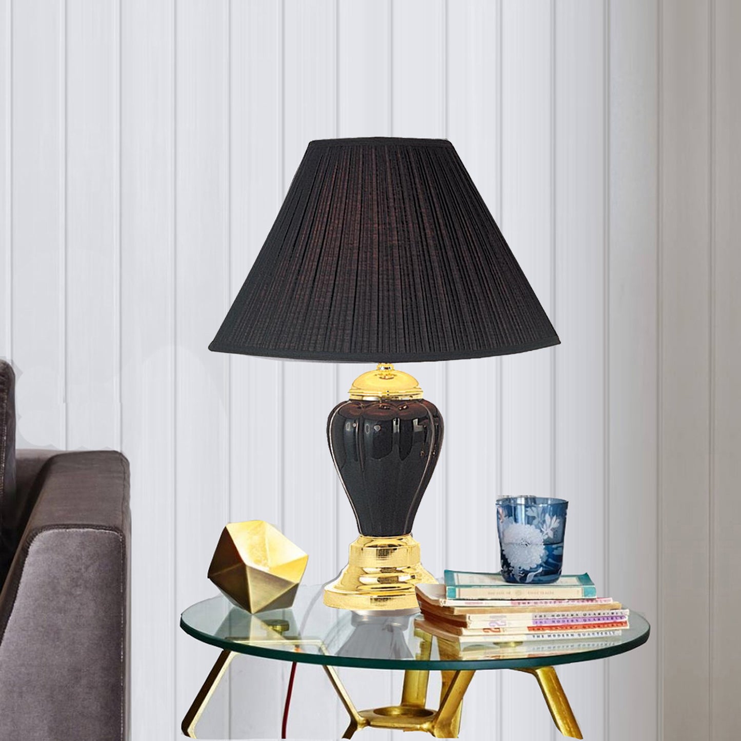 27" Black and Gold Ceramic Urn Table Lamp With Black Empire Shade - Homeroots - Flyclothing LLC