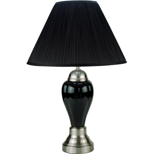 27" Black and Silver Ceramic Urn Table Lamp With Black Empire Shade - Homeroots