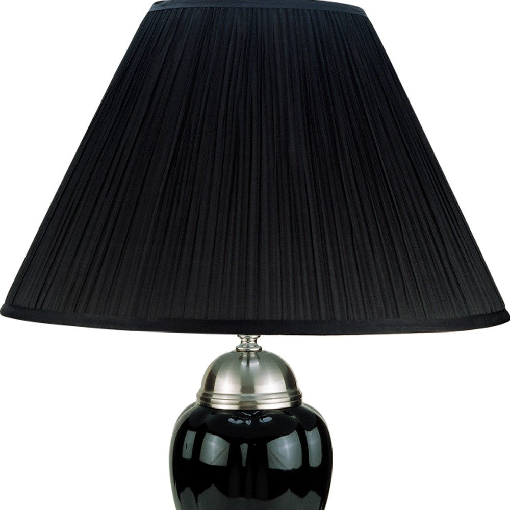 27" Black and Silver Ceramic Urn Table Lamp With Black Empire Shade - Homeroots