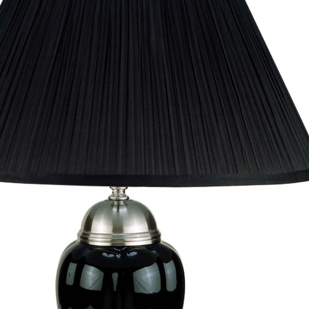 27" Black and Silver Ceramic Urn Table Lamp With Black Empire Shade - Homeroots - Flyclothing LLC