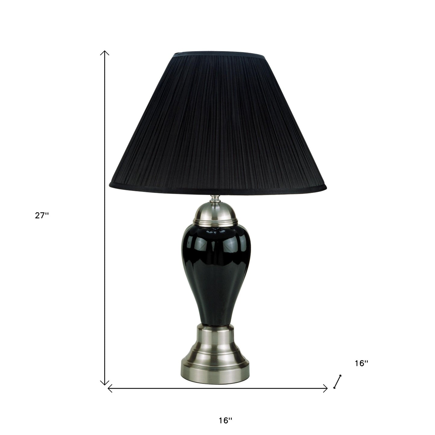 27" Black and Silver Ceramic Urn Table Lamp With Black Empire Shade - Homeroots - Flyclothing LLC
