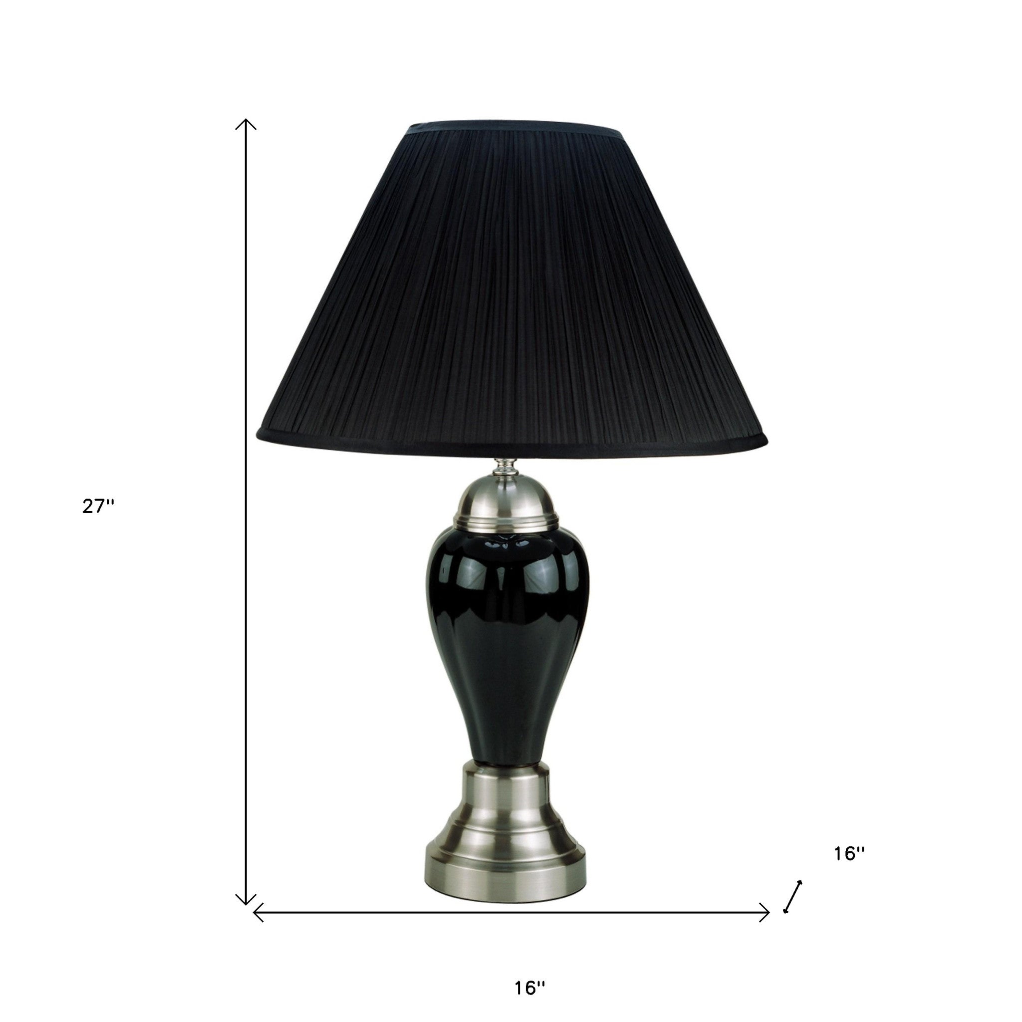 27" Black and Silver Ceramic Urn Table Lamp With Black Empire Shade - Homeroots - Flyclothing LLC