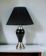 27" Black and Silver Ceramic Urn Table Lamp With Black Empire Shade - Homeroots - Flyclothing LLC