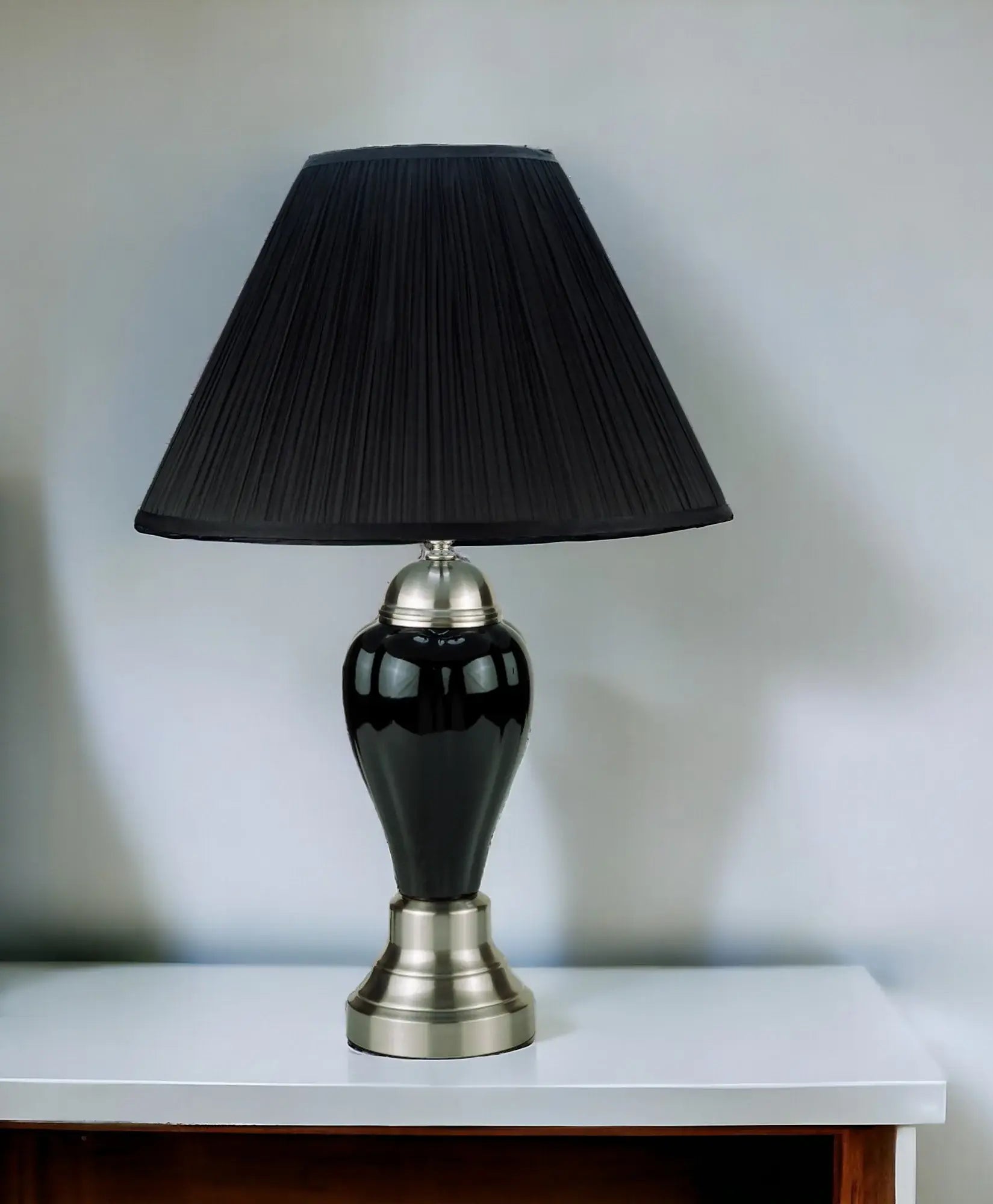 27" Black and Silver Ceramic Urn Table Lamp With Black Empire Shade - Homeroots - Flyclothing LLC