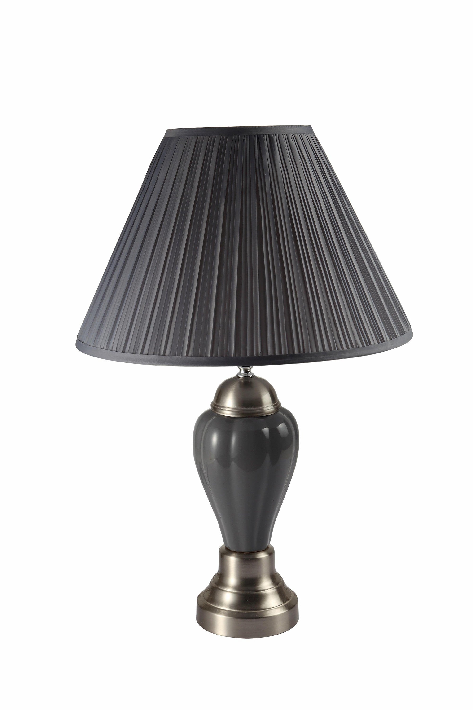 27" Gray and Silver Metal Urn Table Lamp With Gray Empire Shade - Homeroots - Flyclothing LLC