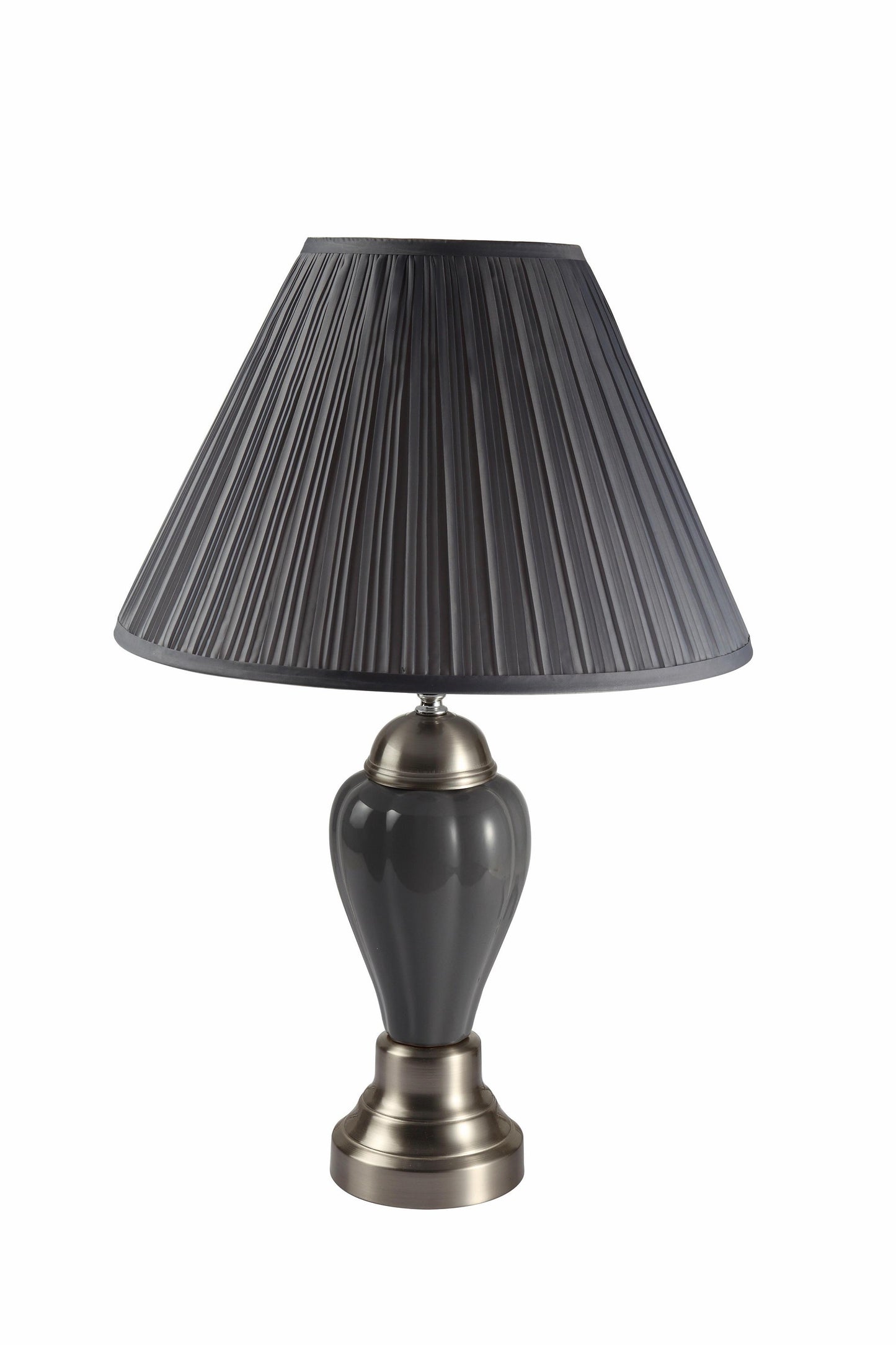 27" Gray and Silver Metal Urn Table Lamp With Gray Empire Shade - Homeroots - Flyclothing LLC