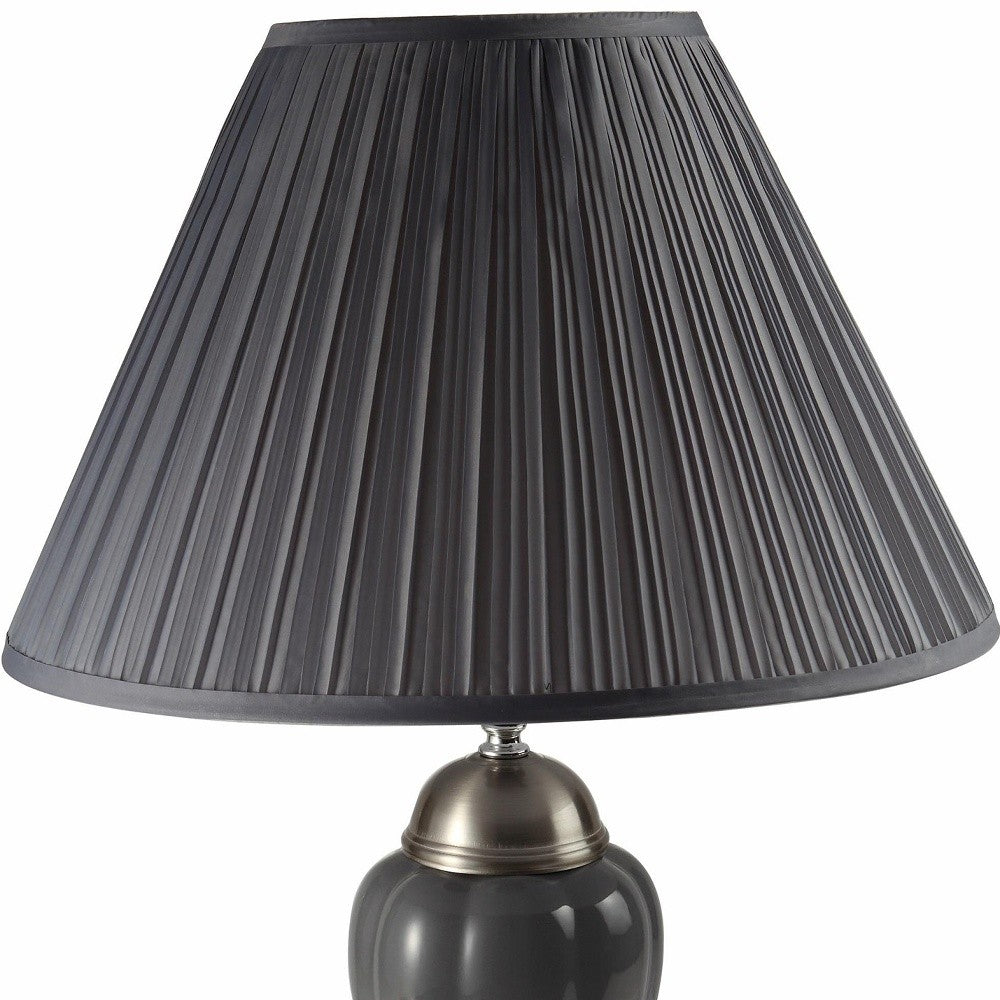 27" Gray and Silver Metal Urn Table Lamp With Gray Empire Shade - Homeroots - Flyclothing LLC