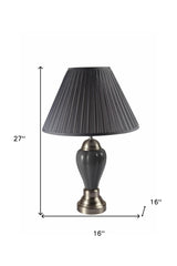 27" Gray and Silver Metal Urn Table Lamp With Gray Empire Shade - Homeroots - Flyclothing LLC