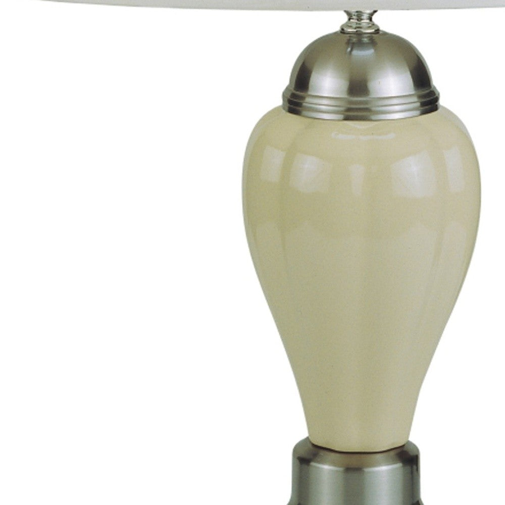 27" Ivory and Silver Ceramic Urn Table Lamp With White Empire Shade - Homeroots - Flyclothing LLC