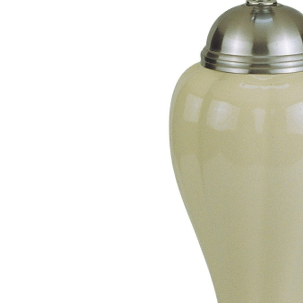 27" Ivory and Silver Ceramic Urn Table Lamp With White Empire Shade - Homeroots
