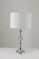 30" Silver Metal Bedside Table Lamp With White Classic Drum Shade - Homeroots - Flyclothing LLC