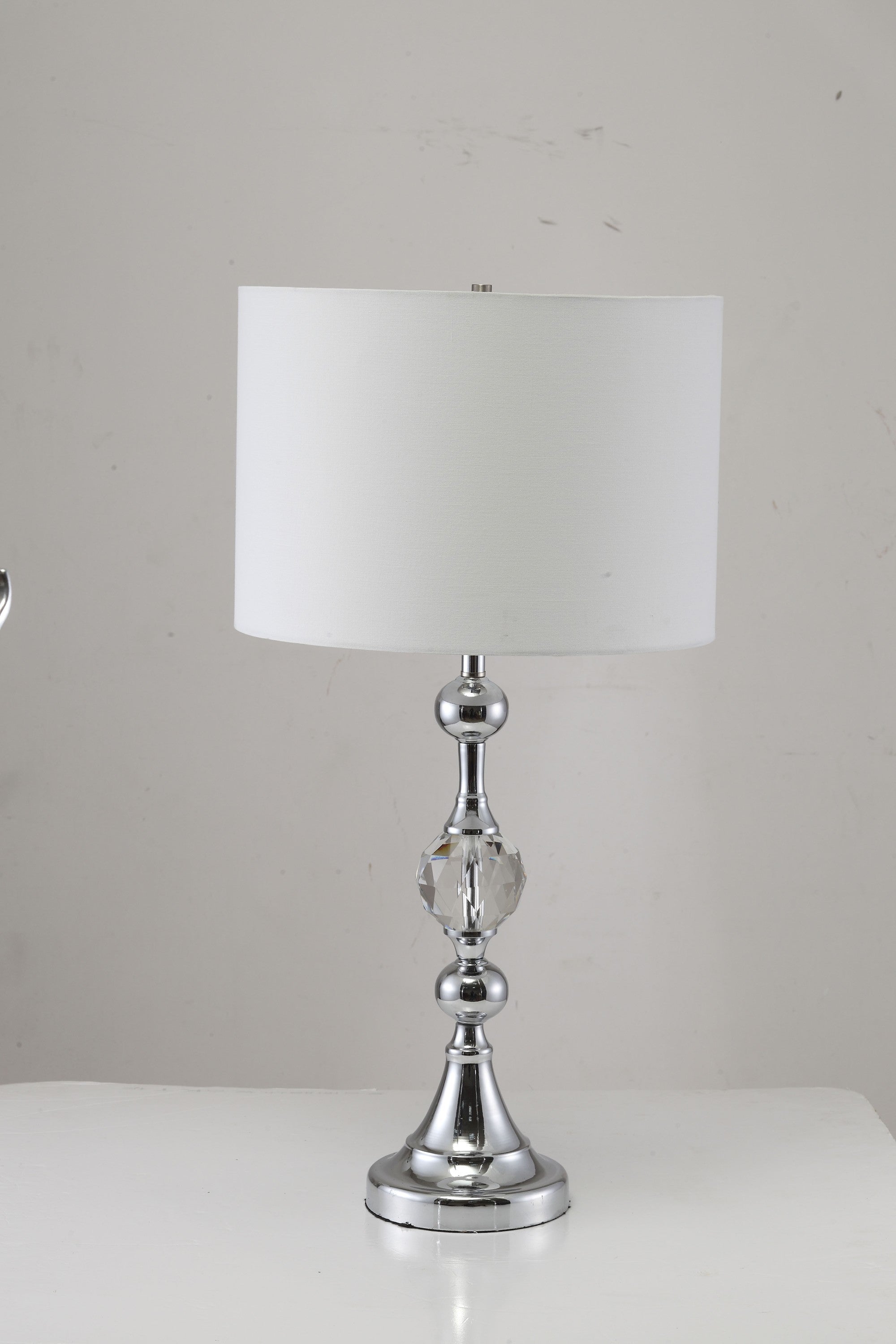 30" Silver Metal Bedside Table Lamp With White Classic Drum Shade - Homeroots - Flyclothing LLC