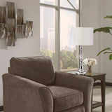 30" Silver Metal Bedside Table Lamp With White Classic Drum Shade - Homeroots