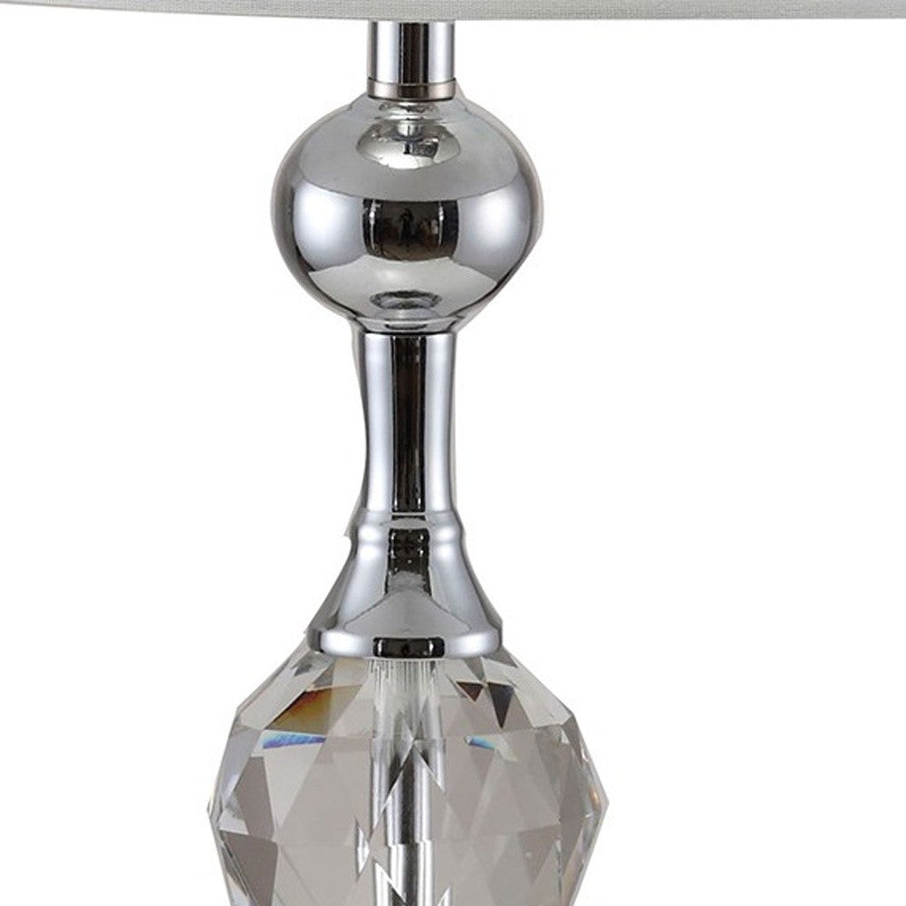 30" Silver Metal Bedside Table Lamp With White Classic Drum Shade - Homeroots - Flyclothing LLC