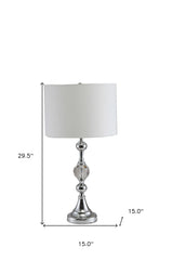 30" Silver Metal Bedside Table Lamp With White Classic Drum Shade - Homeroots - Flyclothing LLC