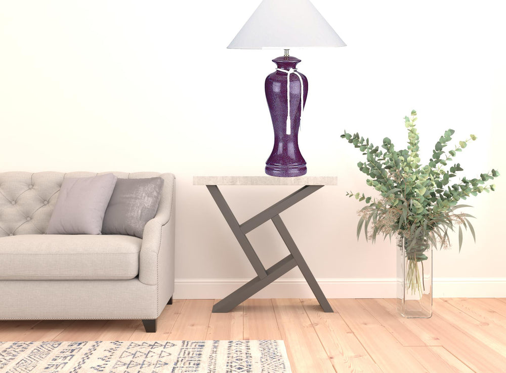 35" Red Burgundy Glaze Ceramic Urn Table Lamp With White Classic Empire Shade - Homeroots - Flyclothing LLC